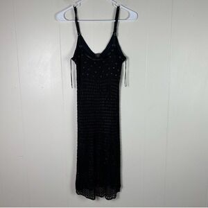 Guess Collection Black Crochet Beaded‎ Midi Dress Sleeveless Party Cocktail